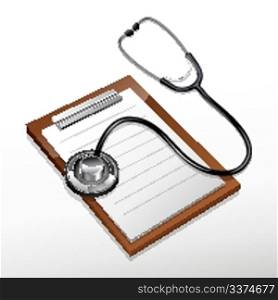 illustration of stethoscope with letterpad on white background