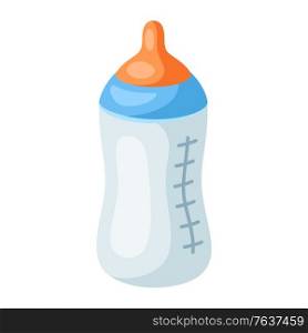 Illustration of stylized baby bottle with nipple. Icon in carton style.. Illustration of stylized baby bottle with nipple.