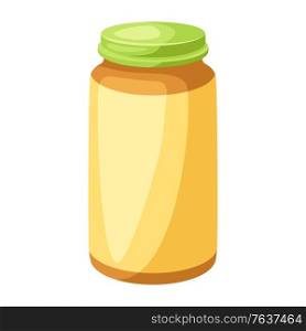Illustration of stylized jar of baby puree. Icon in carton style.. Illustration of stylized jar of baby puree.