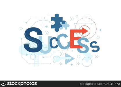 Illustration of success word typography in blue theme with red accent