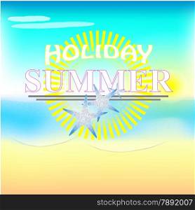 Illustration of summer text with beach background
