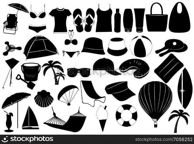 Illustration of summer vacation objects isolated on white