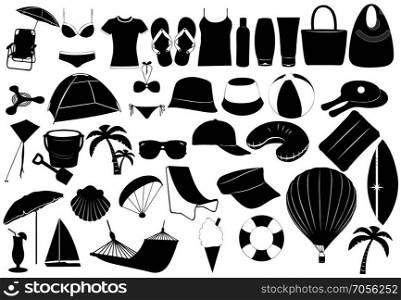 Illustration of summer vacation objects isolated on white