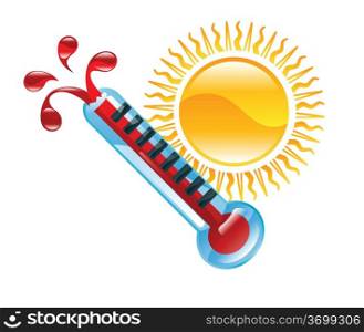 Illustration of sun and thermometer representing hot weather