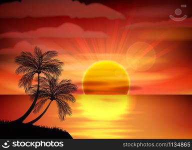 Illustration of sunrise on sea