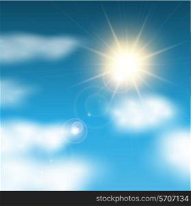 Illustration of sunshine in a blue sky with white clouds