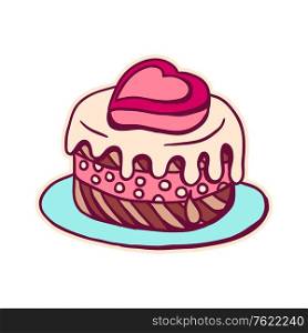 Illustration of sweet cake. Stylized dessert for pastry shops and cafes.. Illustration of sweet cake.