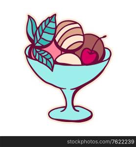 Illustration of sweet ice cream. Stylized dessert for pastry shops and cafes.. Illustration of sweet ice cream.