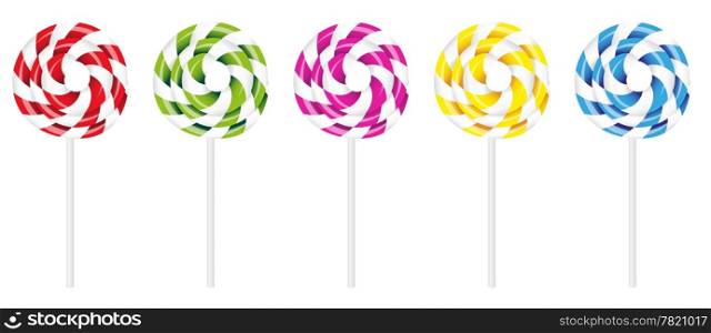 Illustration of Swirly Lollipop in Various Colors Isolated on White Background