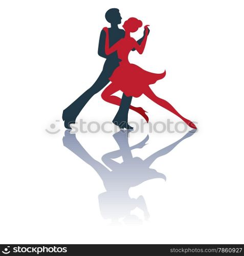 Illustration of tango dancers pair silhouettes with a shadow. Isolated on white background. Good for logo.