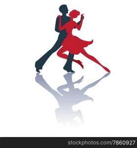 Illustration of tango dancers pair silhouettes with a shadow. Isolated on white background. Good for logo.