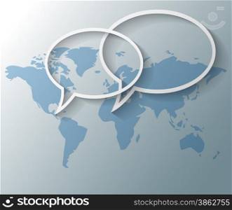 Illustration of text balloons with world map background