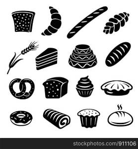 illustration of the bakery and bread black color icons. bakery and bread icons