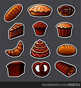 illustration of the bakery and bread color stickers. bakery and bread stickers