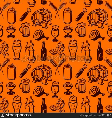 illustration of the beer drinks and snacks seamless pattern. beer seamless pattern
