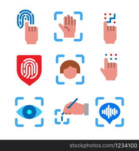 illustration of the biometric identification verification icons. biometric identification icons