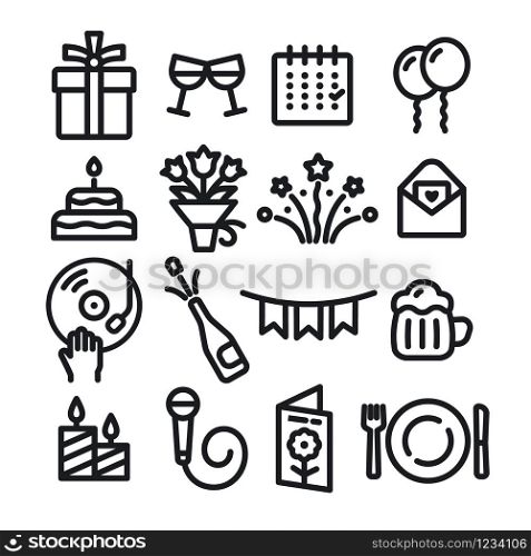 illustration of the black outlines celebrations and event icons. celebrations icons