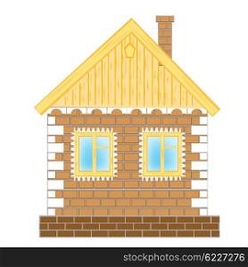 Illustration of the brick building on white background is insulated. Brick house on white background