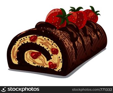 illustration of the chocolate roll cake with strawberry. chocolate strawberry roll cake