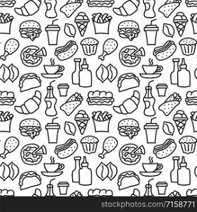 illustration of the fast food seamless pattern black and white. fast food pattern