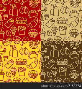 illustration of the fast food seamless patterns. fast food patterns