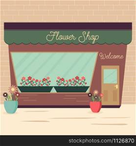Illustration of the flower shop. Stylish street store exterior design. Illustration of the flower shop