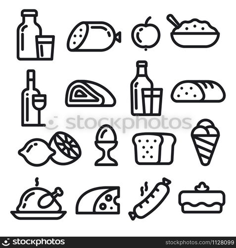 illustration of the food products and meals minimal icons. food icons