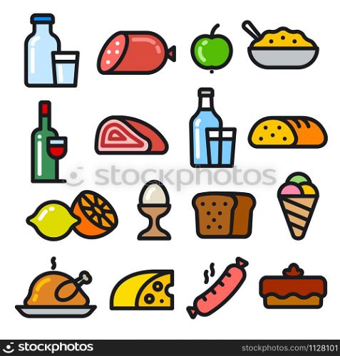 illustration of the food products and meals minimal icons. food icons