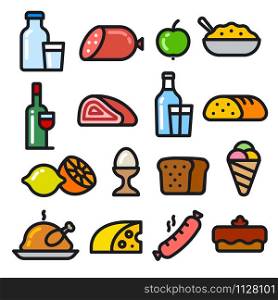 illustration of the food products and meals minimal icons. food icons
