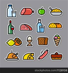 illustration of the food products and meals stickers and tags. meal stickers