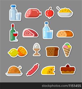 illustration of the food products and meals stickers. food stickers