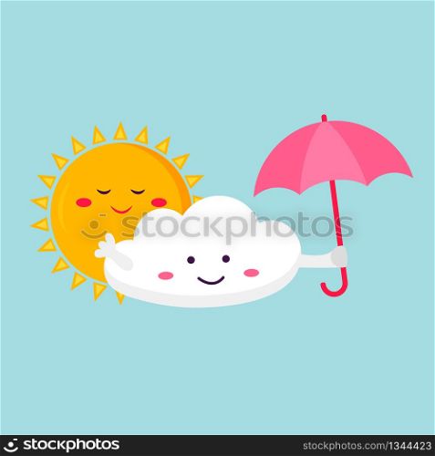 Illustration of the funny cloud and sun. Seasonal weather image. Illustration of the funny cloud and sun.