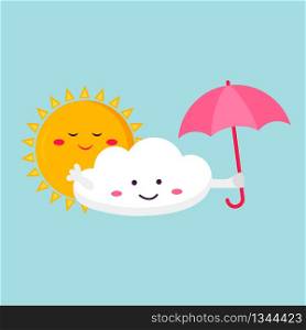 Illustration of the funny cloud and sun. Seasonal weather image. Illustration of the funny cloud and sun.