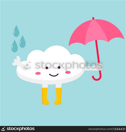 Illustration of the funny cloud with bright umbrella. Seasonal weather image. Illustration of the funny cloud with bright umbrella.