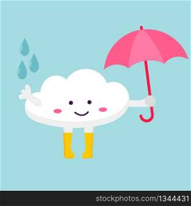 Illustration of the funny cloud with bright umbrella. Seasonal weather image. Illustration of the funny cloud with bright umbrella.