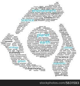 Illustration of the hands with earth, which is composed of words on ecology themes. Vector illustration.