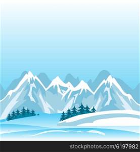 Illustration of the high mountains in winter. Winter in mountain