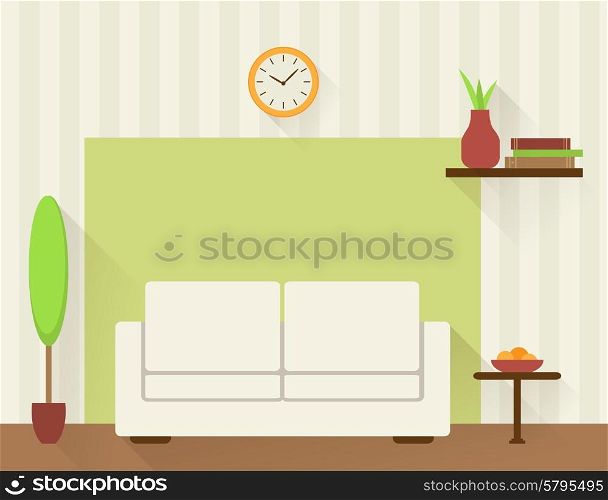 Illustration of the living room with white sofa. Flat design style.