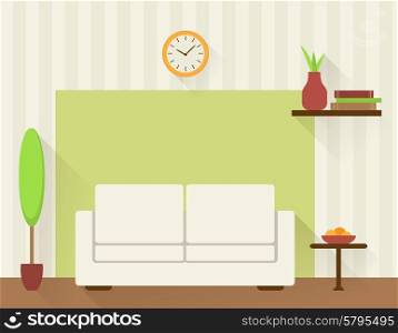 Illustration of the living room with white sofa. Flat design style.