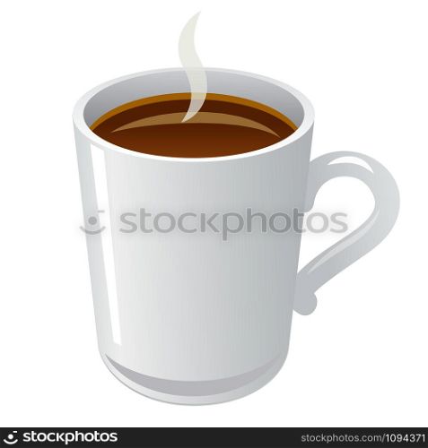 illustration of the mug with hot coffee on the white background. coffee mug