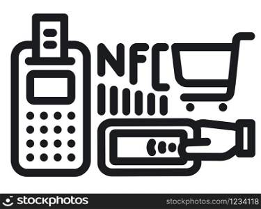 illustration of the nfc wireless contact technology icon outline service. nfc technology icon