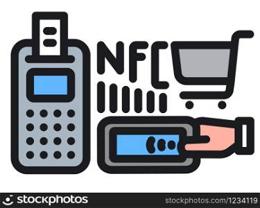 illustration of the nfc wireless contact technology service icon outline. nfc icon