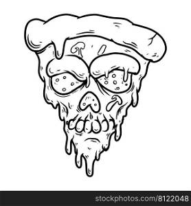 Illustration of the pizza with zombie face. Design element for poster, card, banner, sign, logo. Vector illustration