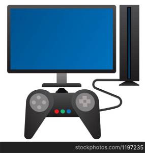 illustration of the play station game device with display icon. play station