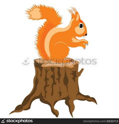 Illustration of the squirrel on white background is insulated. Squirrel sits on hemp