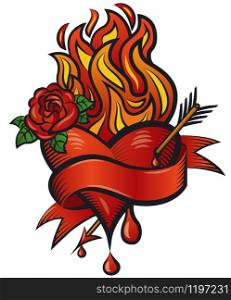 illustration of the tatoo style bleeding loving heart. bleeding heart