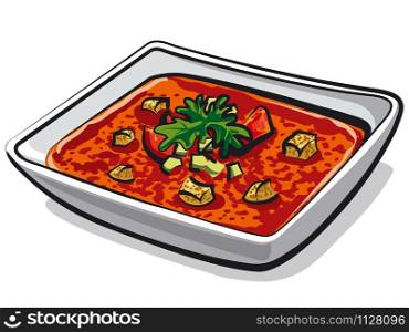 illustration of the traditional gazpacho tomato soup in the plate. gazpacho tomato soup