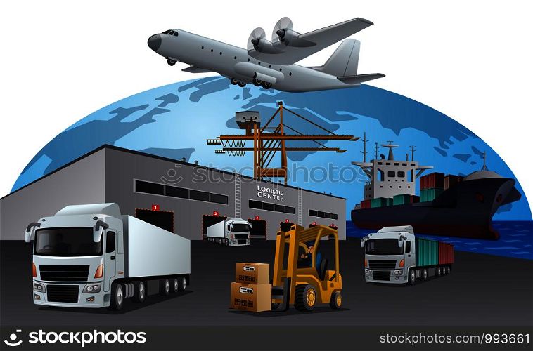 illustration of the transport logistics center and transport. logistics service