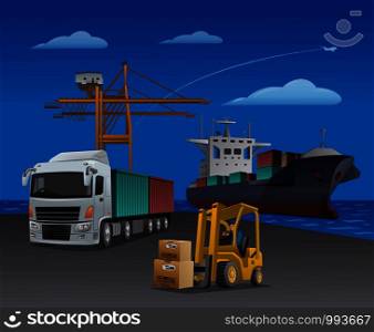 illustration of the transport logistics center in the port. transport logistics in the port