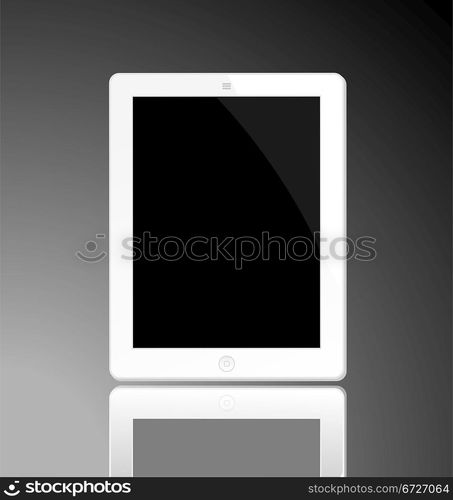 Illustration of the turned off white horizontal computer tablet with reflection - vector